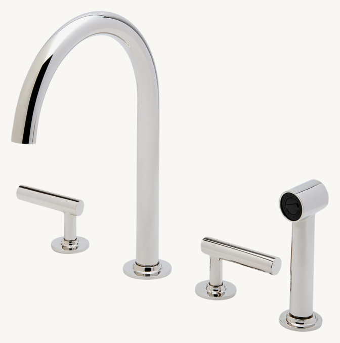 Waterworks Bond Solo Series Gooseneck Kitchen Faucet And Spray With Straight Lever Handles