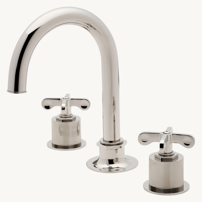 Waterworks Henry Gooseneck Lavatory Faucet With Coin Edge Cross Handles