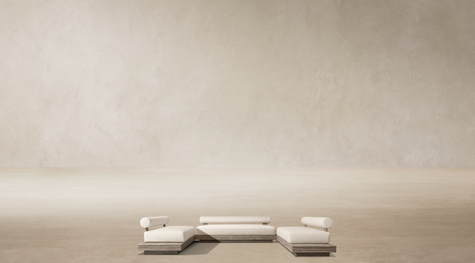 Front view of Bondi Teak Modular U-Sectional With Side Tables 