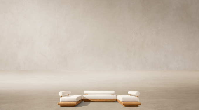 Front view of Bondi Teak Modular U-Sectional With Side Tables 
