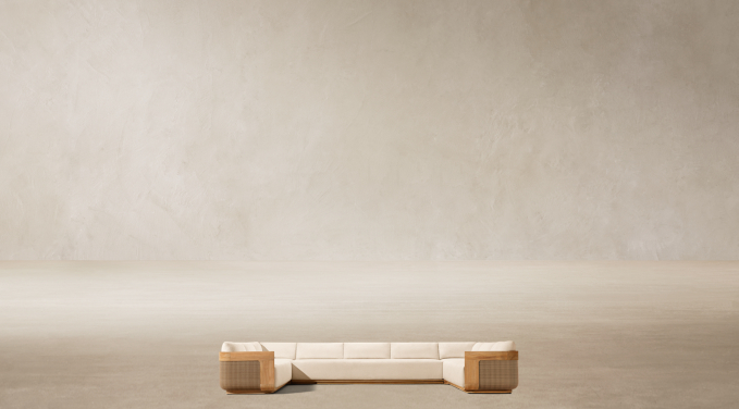 Front view of Sedona Cane Teak U-Sectional 
