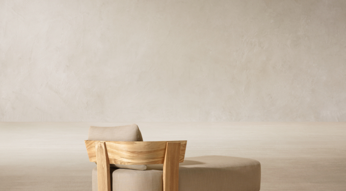 Three Quarter Back view of Solaro Teak Chaise  