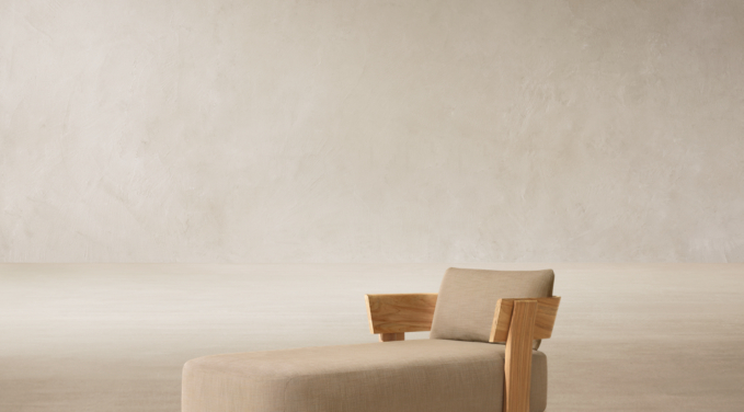 Three Quarter view of Solaro Teak Chaise  