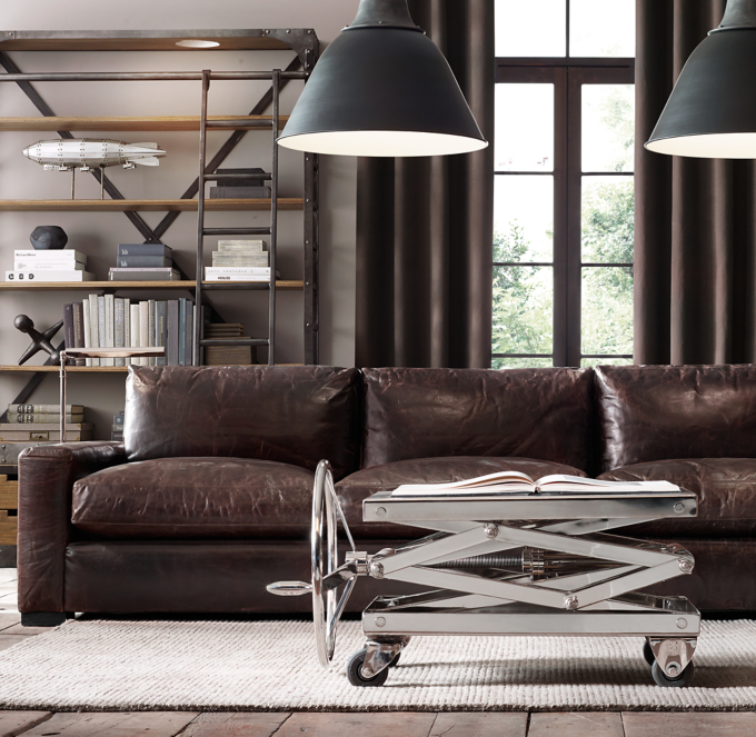 Maxwell Leather Three Seat Cushion Sofa RH