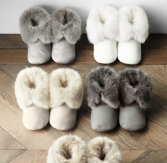 restoration hardware slippers faux fur