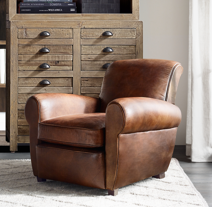 1920s Parisian Leather Club Recliner RH