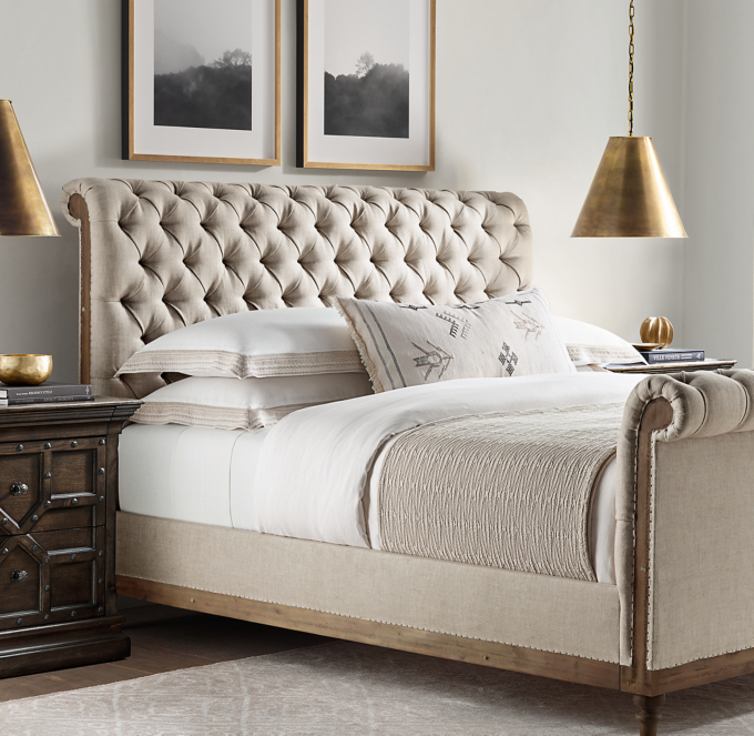 Deconstructed Chesterfield Sleigh Bed With Footboard