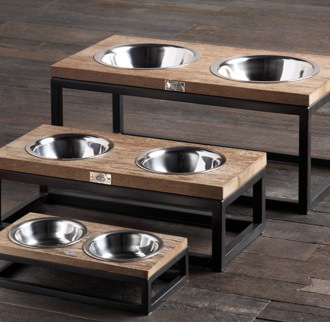Oak Iron Dog Bowls