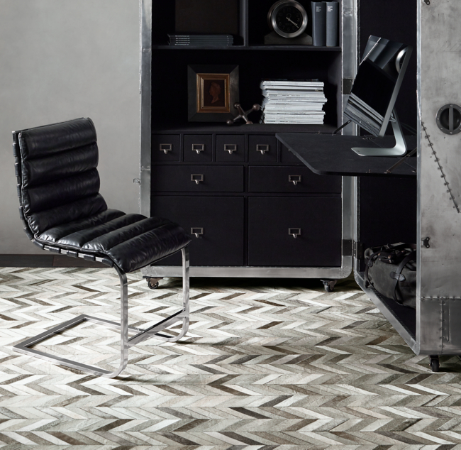 Chevron Cowhide Rug Grey