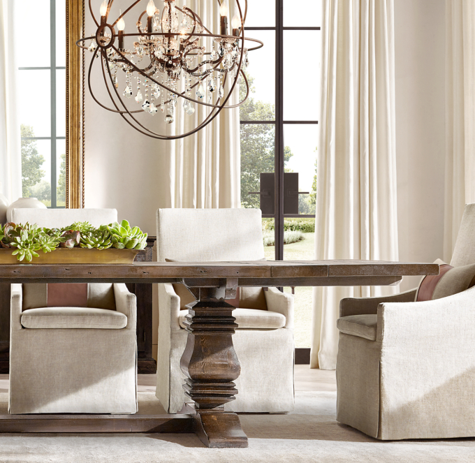 Salvaged Wood Trestle Rectangular Extension Dining Table RH