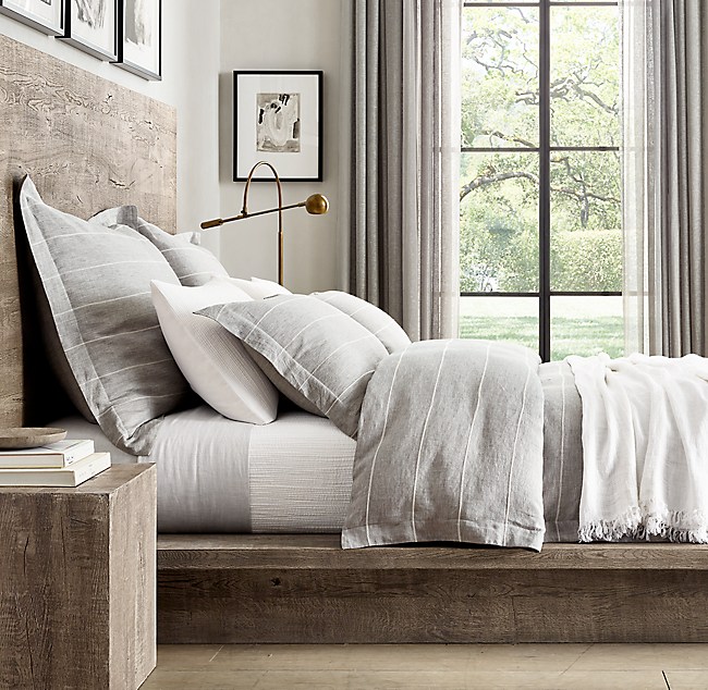 Embroidered Stripe Linen Bedding Collection