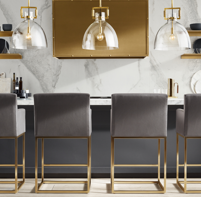 Black PU Leather Bar Stool Counter Stool Gold Legs With Footrest