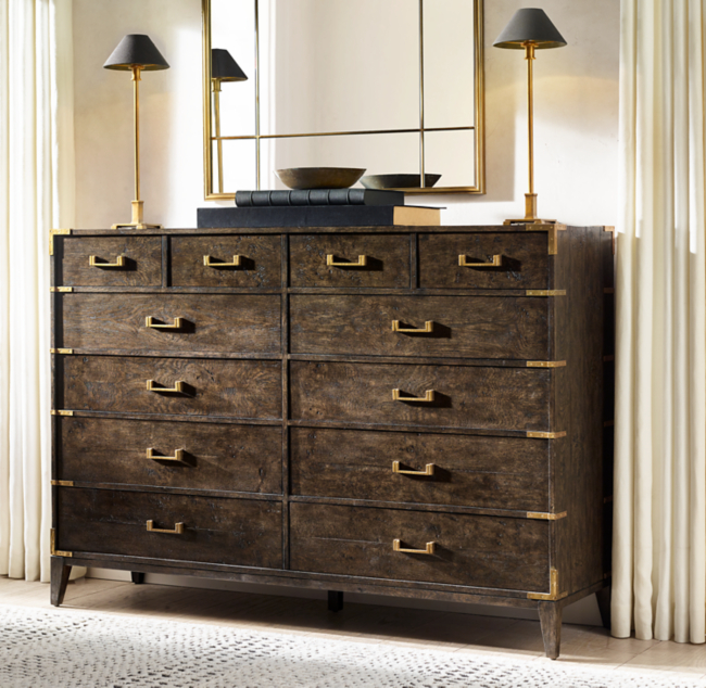 Cayden Campaign 12 Drawer Dresser With Corner Brackets