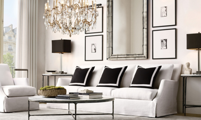 shop Thaddeus Iron Marble Round and Lee Sofa Living
