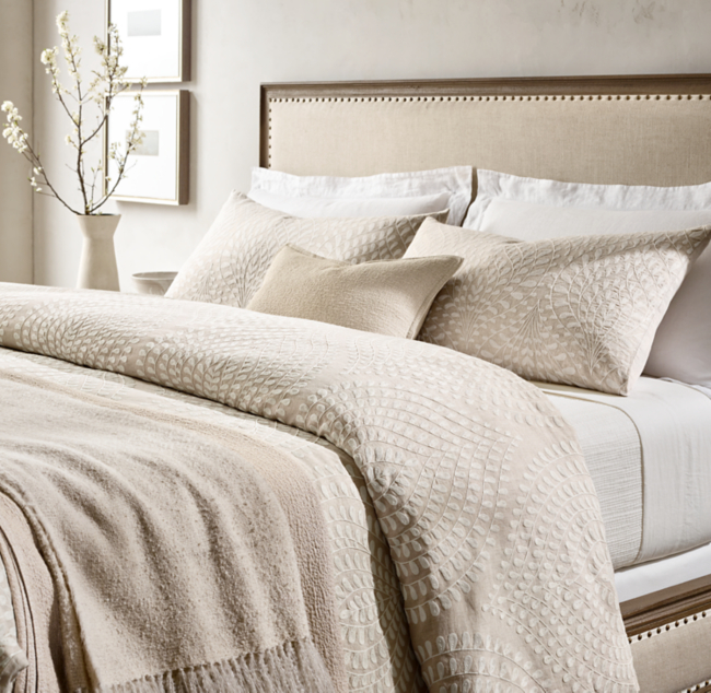 Palmette Embroidered Linen Bedding Collection