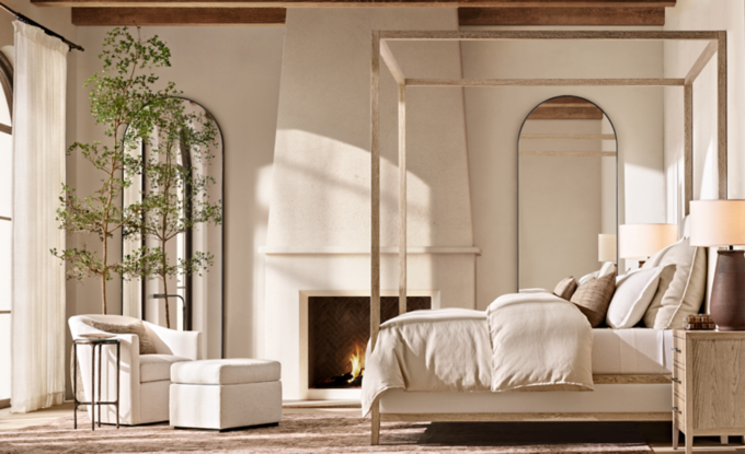 French Contemporary Fabric Panel Canopy Bed