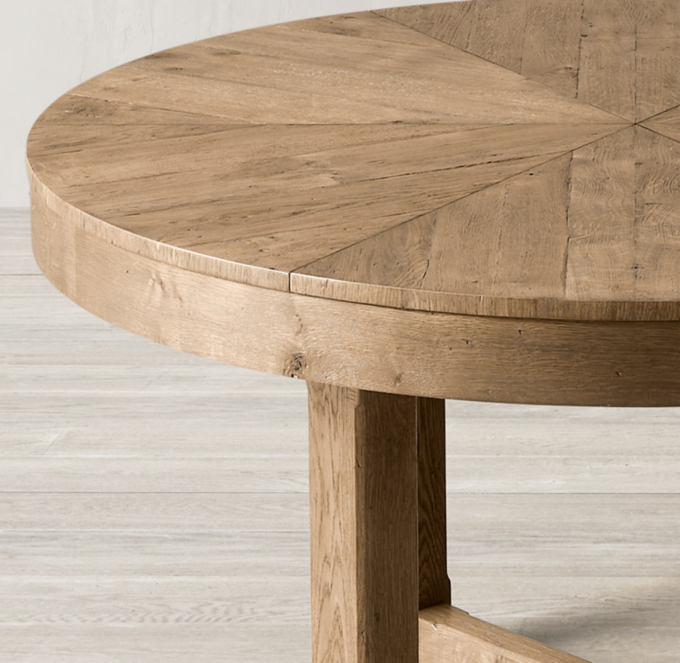 Cayden Campaign Round Jupe Extension Dining Table RH