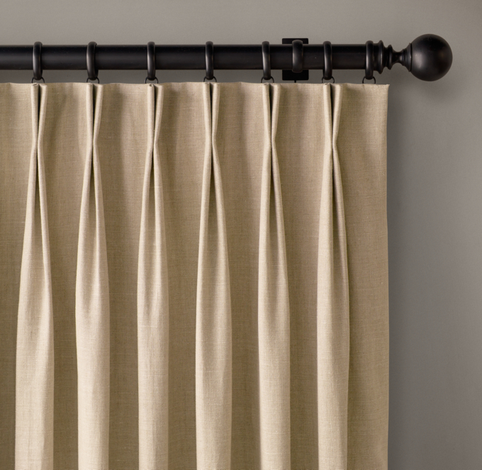 Custom Belgian Textured Linen 2-Fold French-Pleat Drapery