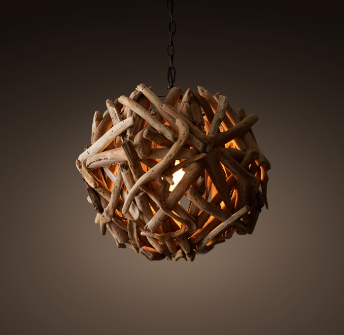 Salvaged Driftwood Globe Pendant 24"