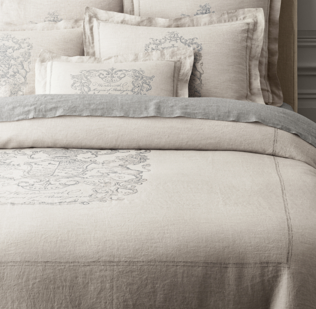 Wentworth Crest Vintage Washed Belgian Linen Duvet Cover