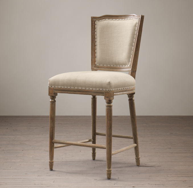 Vintage French Nailhead Upholstered Counter Stool