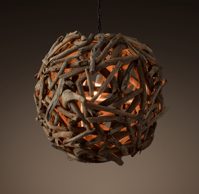 Salvaged Driftwood Globe Pendant 34"