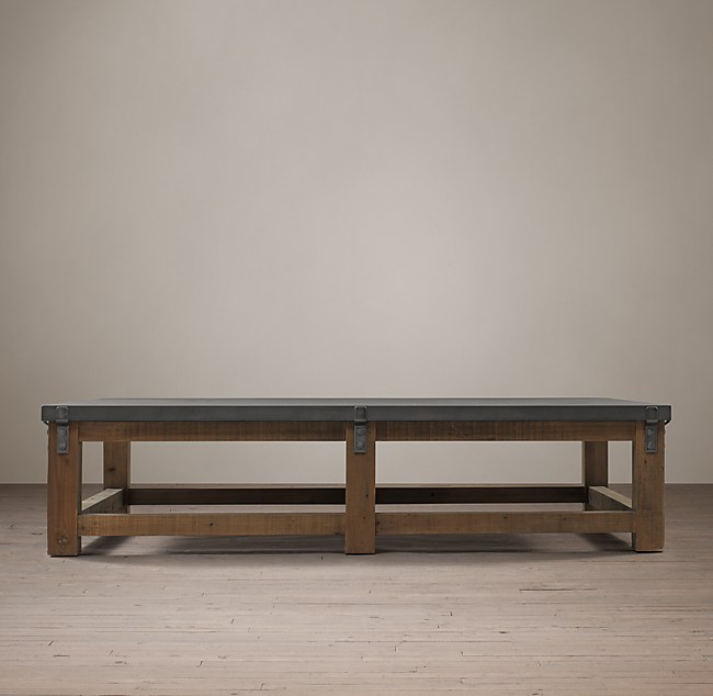 Reclaimed Wood Zinc Top Coffee Table, Restoration Hardware Metal Sofa Table