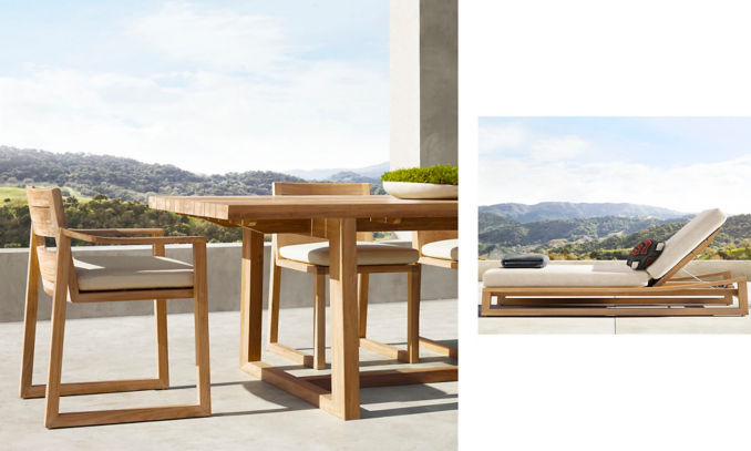 shop Sebastian Natural Teak Round Dining and Chaise