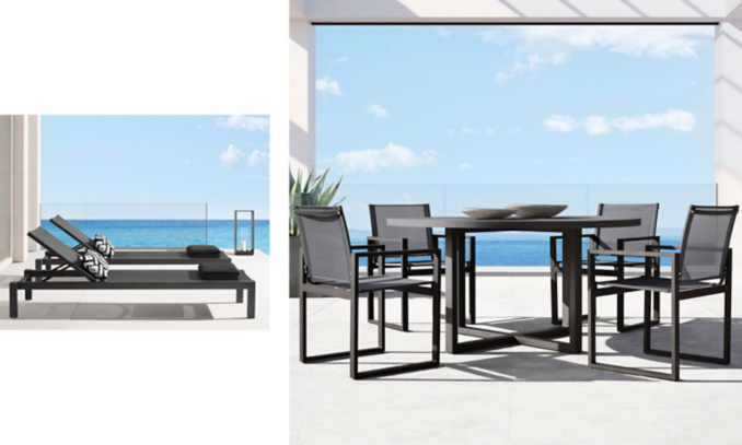 shop Aegean Iron Round Dining & Chaise Smerge