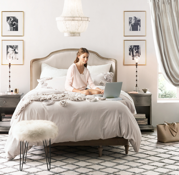 Juliet Upholstered Bed With Low Footboard Aged Driftwood RH