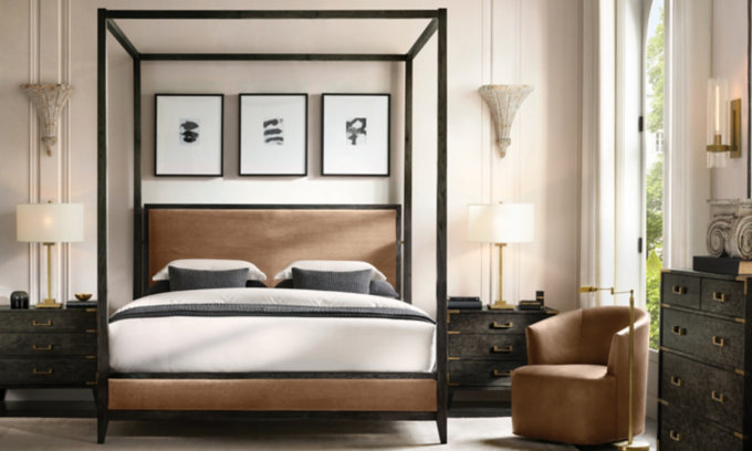 Cayden Campaign Fabric Panel Canopy Bed