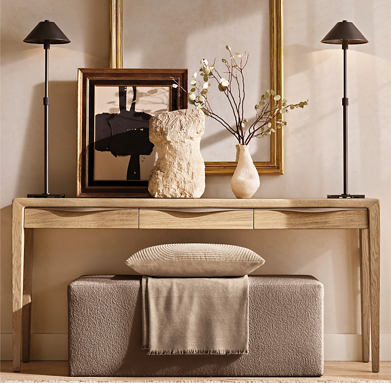 Gael Oak Console Table with Drawers | RH Gael Oak Console Table with Drawers | RH