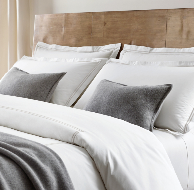 Organic Italian White Hotel Satin Stitch Bedding Collection