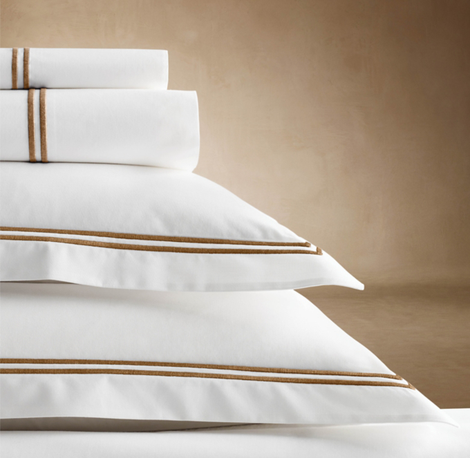 Italian White Hotel Satin Stitch Bedding Set
