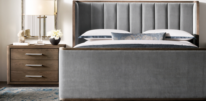 Aston Bed Collection - Vintage Velvet Nickel/Brown Oak | RH