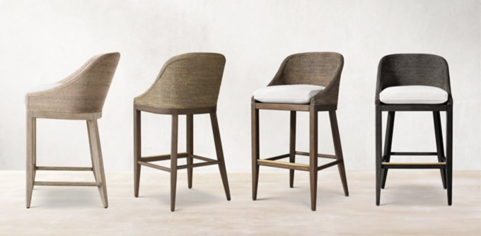 Wood Metal Woven Stool Collections RH