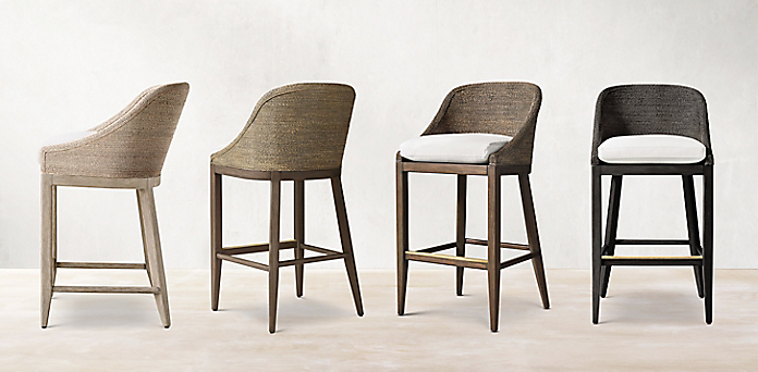 Marisol Seagrass Slope Dining Stool, Slope Arm Bar Stool