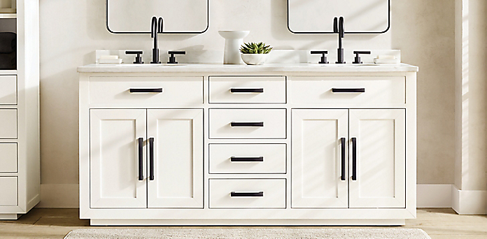 Custom Bath Collections Rh, White Double Vanity With Black Hardware