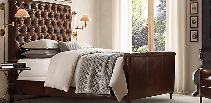 Chesterfield Sleigh Upholstered Bed, Restoration Hardware Leather Bed