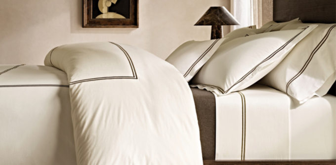 Italian Ivory Hotel Satin Stitch Bedding Collection