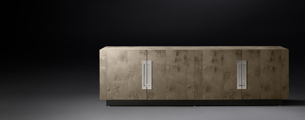 White Hall Media Collection Smoked Grey Oak Brushed Stainless Rh