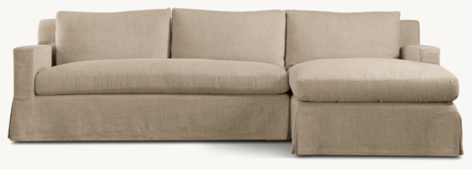 Sofá modular con diván con asiento tipo banco, funda y brazo recto derecho belga