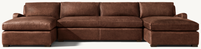 Belgian Slope Arm Leather U-Chaise Sectional