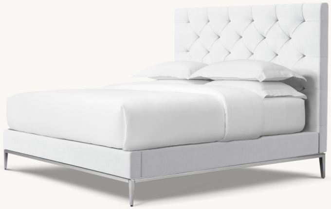Italia Fabric Diamond-Tufted Panel Platform Bed - Metal Base
