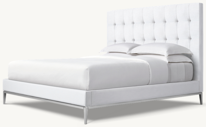 Italia Fabric Box-Tufted Panel Platform Bed - Metal Base