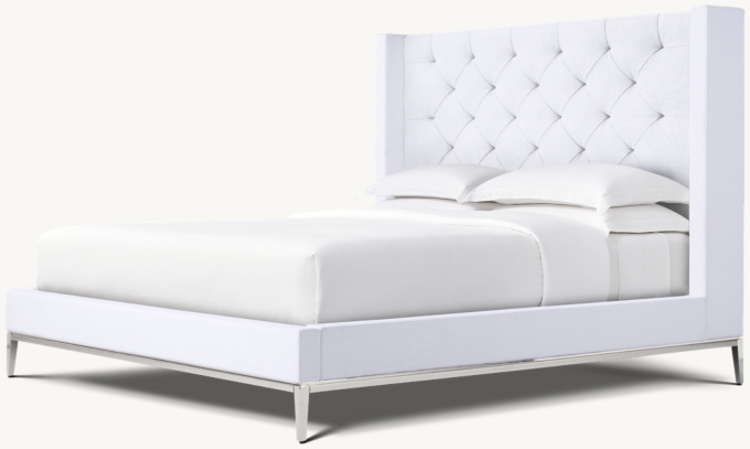 Italia Fabric Diamond-Tufted Shelter Platform Bed - Metal Base