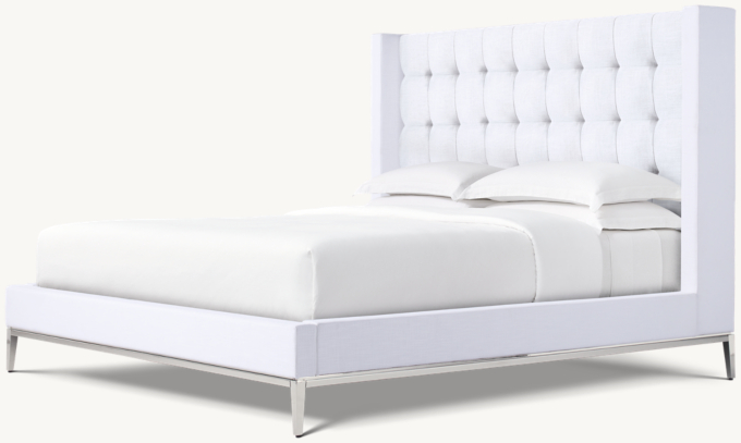 Italia Fabric Box-Tufted Shelter Platform Bed - Metal Base
