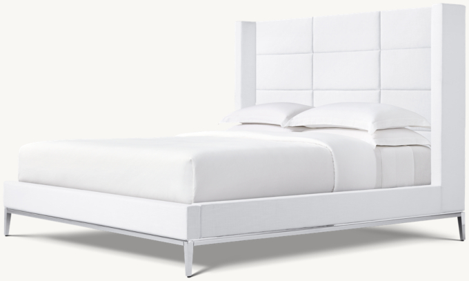Italia Fabric Rectangular Channel Shelter Platform Bed - Metal Base