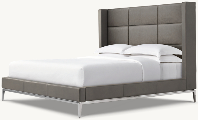 Front view of Italia Fabric Rectangular Channel Shelter Platform Bed - Metal Base 