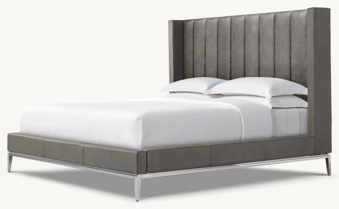 Italia Leather Vertical Channel Shelter Platform Bed - Metal Base